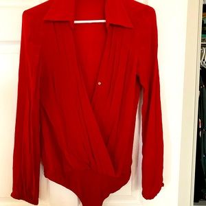 Red silk bodysuit